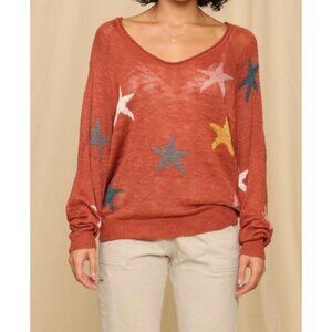 Blank Paige Womens Copper Knit Star Sweater Semi Sheer Long Sleeve size Medium